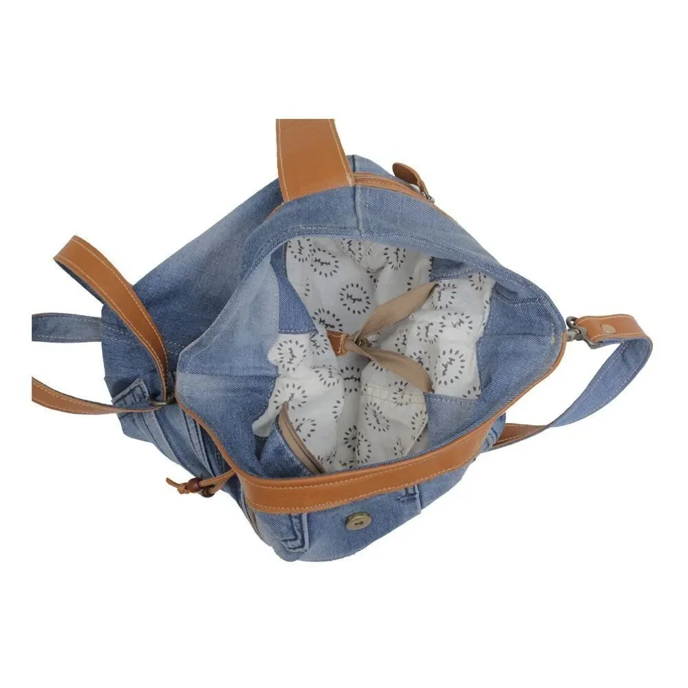 Myra Bag Handmade Janesa Shoulder Bag Upcycled Canvas & Cowhide Leather